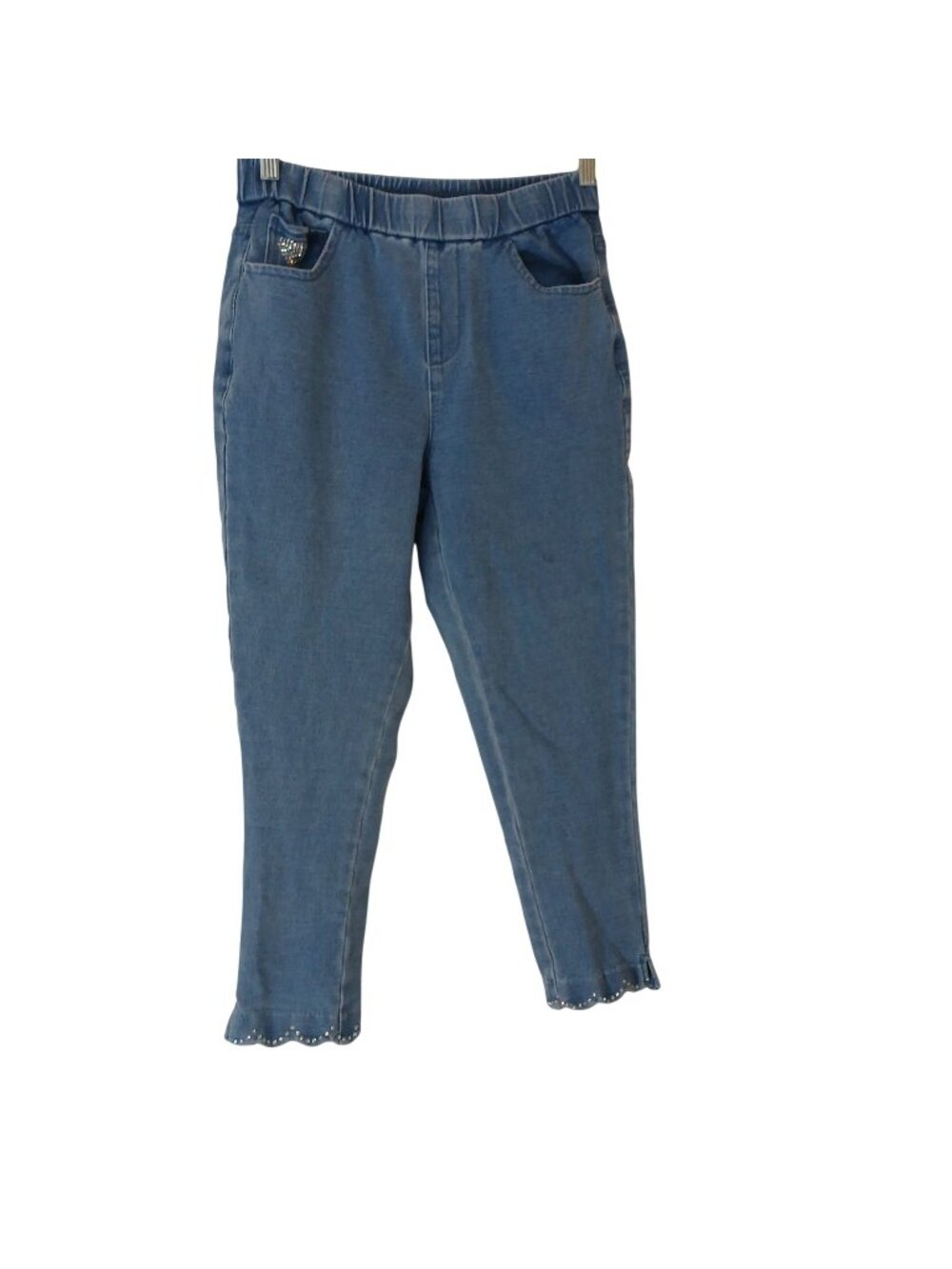 DreamJeannes By Quacker Factory XXS Short Denim Jeans Rhinestone Heart Hem #D-30